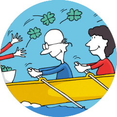 Employer Branding Glückserlebnisse, Frau schüttet Kleeblätter auf Menschen in Boot